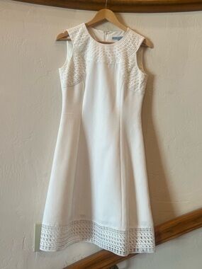 ANTONIO MELANI White Sleeveless Midi A-Line Dress with Lace Insets